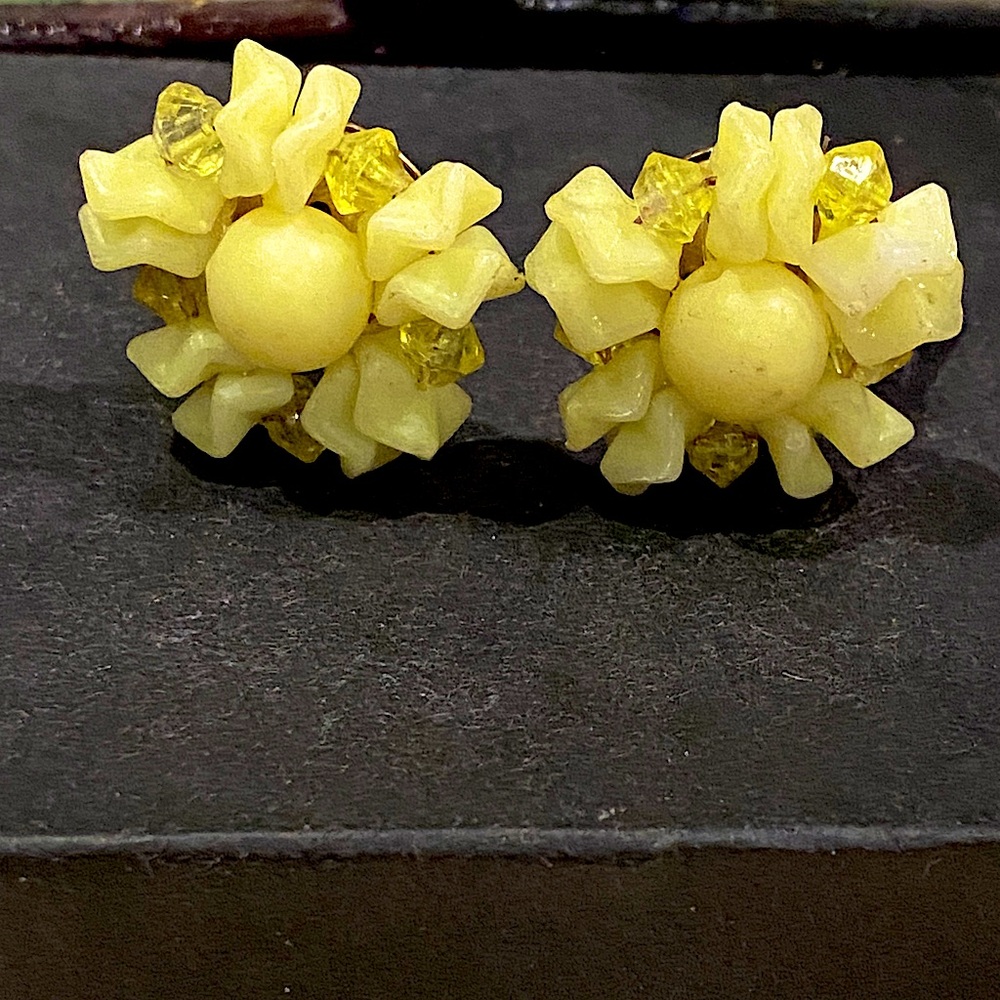 Hong Kong Yellow Floral Clip Earrings